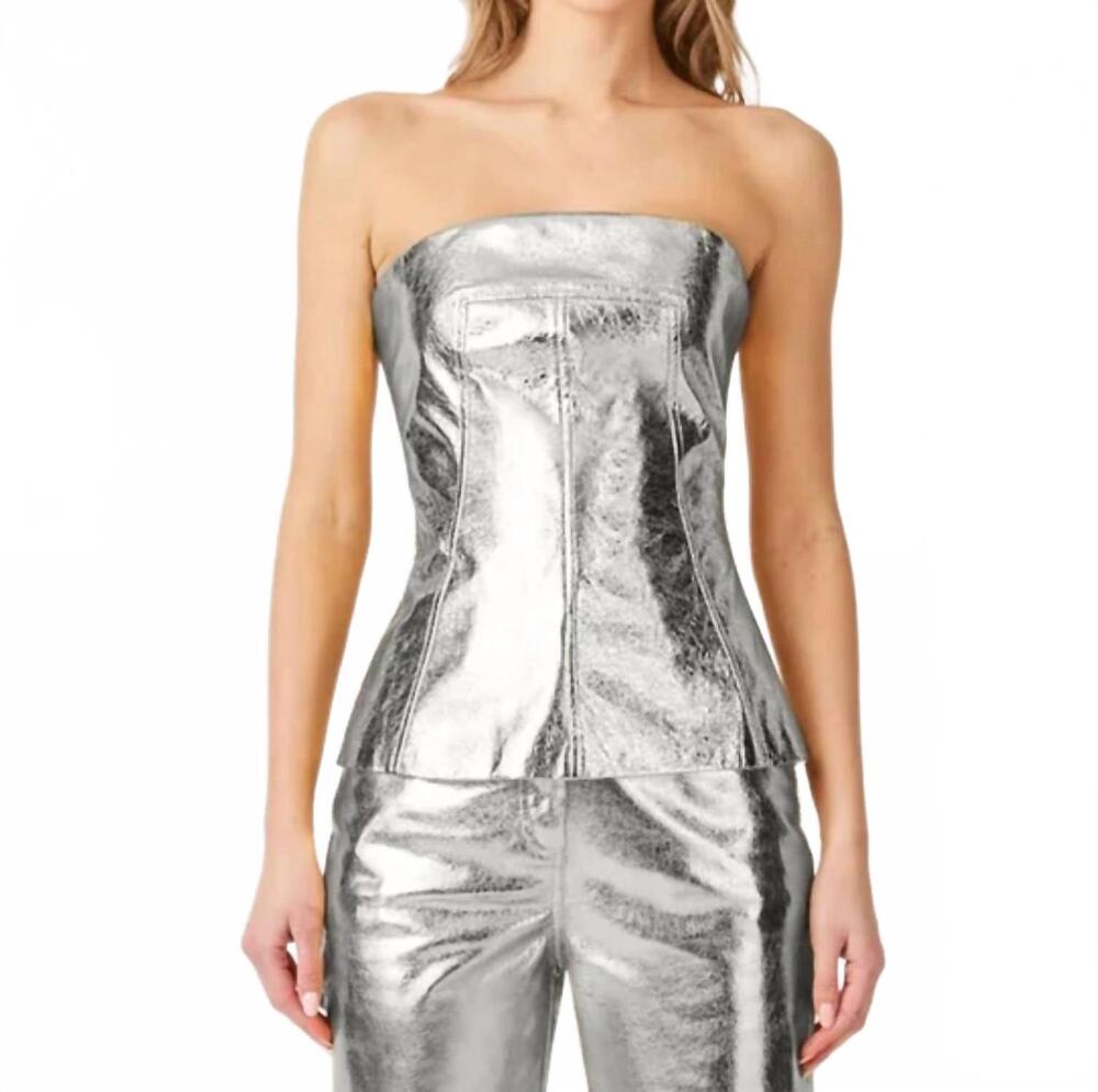 NEW AMYLYNN mave bandeau top in mirror silver